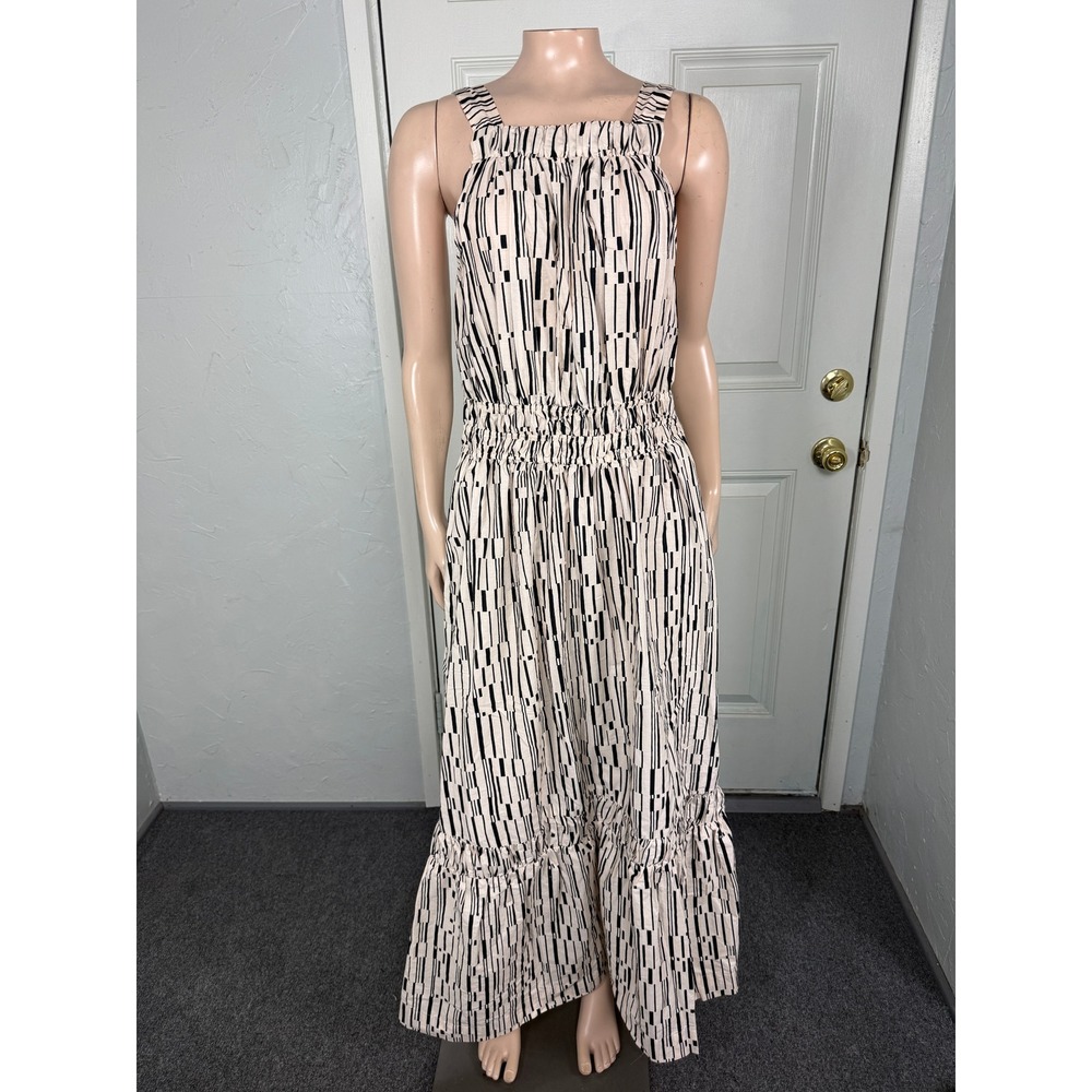 Anthropologie Somerset Maxi Poplin Dress Small Geometric Cotton Pockets M3-8